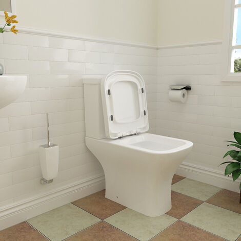 Close Coupled Toilet Bathroom Cistern Ceramic Soft Close Seat White Square