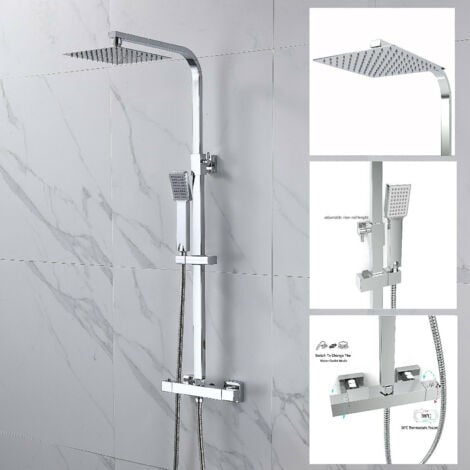 Sky Bathroom Thermostatic Mixer Shower Set Square Chrome Twin Head Exposed Valve