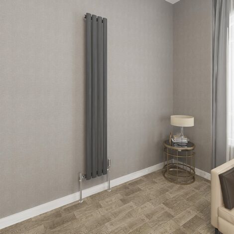1600x236mm Anthracite Single Oval Column Radiator Vertical Modern Central Heating Radiators