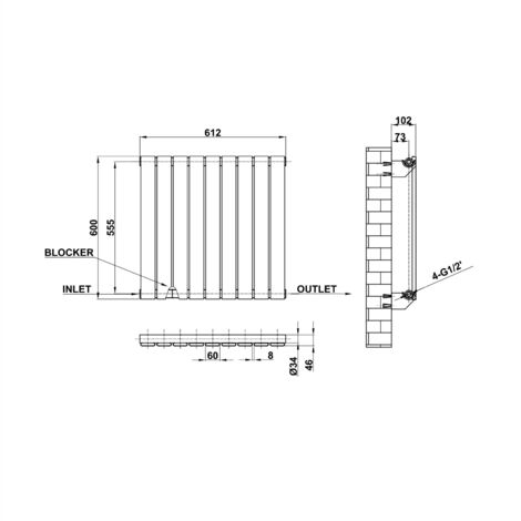 600x612mm White Single Flat Panel Radiator Horizontal Modern Central Heating Radiators