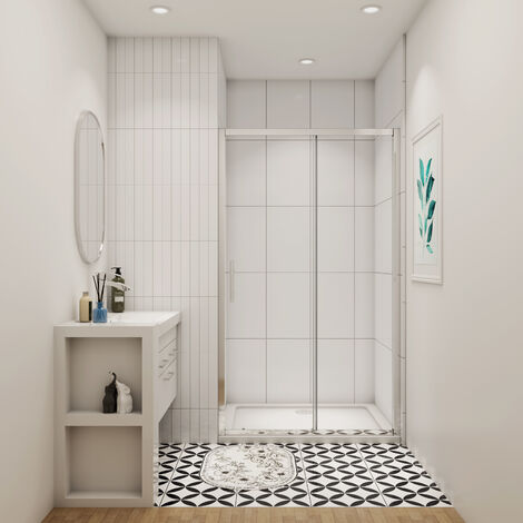 SKY Bathroom Sliding Shower Door Modern Bathroom 6mm Safety Glass Shower Enclosure Cubicle 1100mm and 1100x900mm Tray Waste Free
