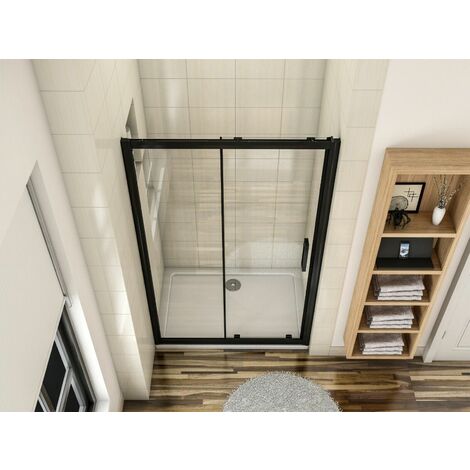 Matt Black 1200mm Sliding Shower Door - Matt Black - Colore | Bath Source - View #4