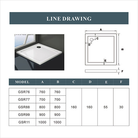 SKY Bathroom 760x760x30mm Square Slimline Walk in Wet Romm Stone Resin Shower Tray Base