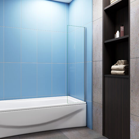 SKY Bathroom 350x1400mm Height Corner Fixed Bath Shower Screen Over Bath Square Cut (1/3)