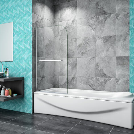 SKY Bathroom 800x1400mm 180 Degree Pivot Shower Bath Screen Tempered Glass Door Panel Towel Rail (1/5)