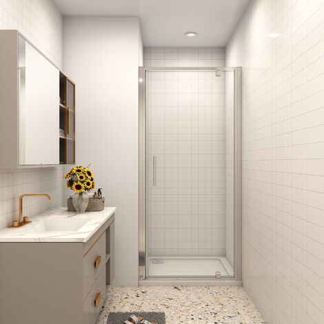 SKY Bathroom 700mm Pivot Shower Door Hinge Shower Screen Panel 5mm Safety Glass with 800x700mm Shower Tray Free Waste (1/5)