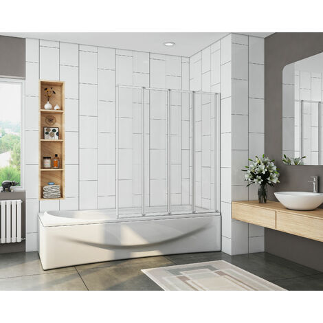 Bathroom 4 Panel Folding Bath Shower Screen Chrome 1000mm Reversible 4mm Glass