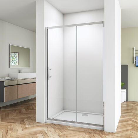 SKY Bathroom 1500mm Bathroom Sliding Door Shower Enclosure 5mm Safety Tempered Glass Screen with Shower Base Tray 1500x760mm and Waste Trap H1900mm