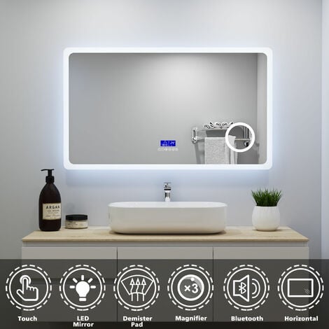 Bluetooth Bathroom Mirror With LED Lights And Demister, 3x Magnifying 3 ...