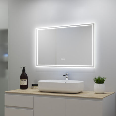 Anti-foggy Wall Mounted 1200 x 700mm Mirror, Frontlit LED Illuminated Bathroom Mirror Bluetooth Audio Included