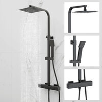 SKY Bathroom Thermostatic Mixer Shower Set Black Large Square Bar Exposed Valve Twin Head