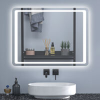 70x50cm LED Bathroom Mirror with Lights Demister Anti-fog Touch Switch Wall Mounted Bathroom Mirrors Vanity Mirror