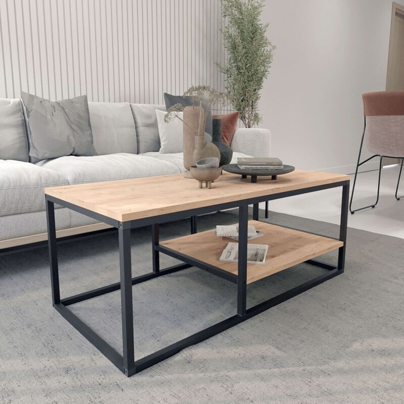 Tavolino Salotto Con 2 Ripiani - Rovere Chiaro E Nero, 50x25x55cm - Foto 9