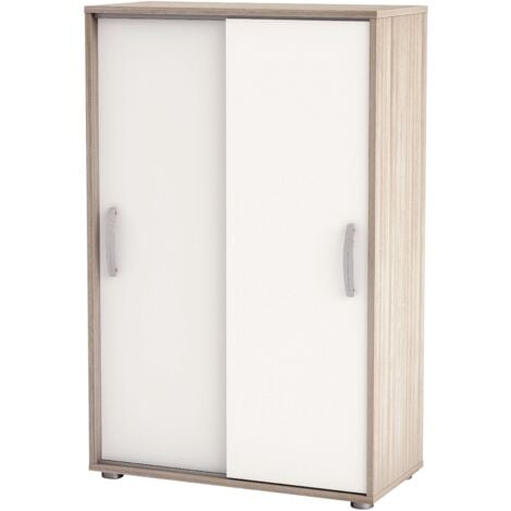 Mobile armadio ausiliario ante scorrevoli colore bianco e rovere 68x33x106 cm