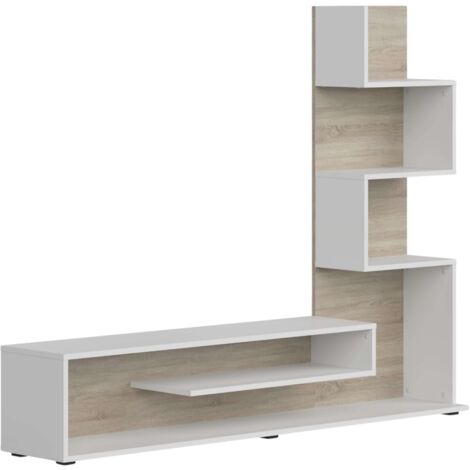 Miroytengo – Meuble TV en chêne artisanal/noir ou chêne Sonoma – 4 étagères – Dimensions 160 x 29 x 130 cm – Rangement optimisé pour salon