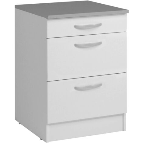 Miroytengo – Module de cuisine inférieur 3 tiroirs blanc mat 60x60 cm – Mélamine haute qualité – Charnières métalliques invisibles – Optimise l'espace