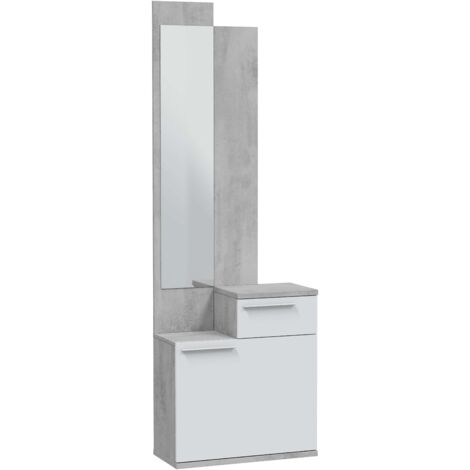 Miroytengo – Ensemble de meubles d'entrée avec miroir et étagère à chaussures – Mélamine résistante blanc artik et gris ciment – Dimensions 61 x 185 x 28 cm (1/5)