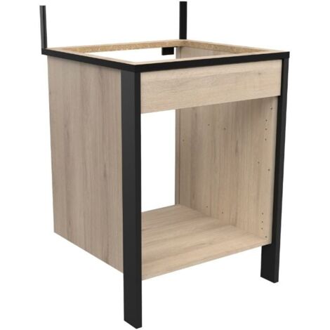 Miroytengo – Module de cuisine industrielle en chêne avec four noir 64CM – Dimensions 100,1 x 64,3 x 60 cm – Mélamine résistante aux rayures (1/3)