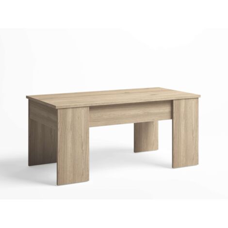Table basse relevable chêne clair mélamine 100x50 cm – Réglable en hauteur – Espace de rangement intérieur – Design moderne – Ventamueblesonline (1/5)