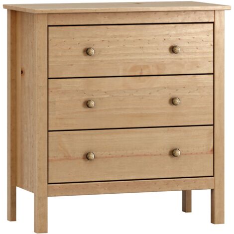 Miroytengo – Commode en bois de pin couleur miel avec 3 tiroirs – Dimensions 77x81x40 cm – Design moderne pour chambre – Kit de montage inclus