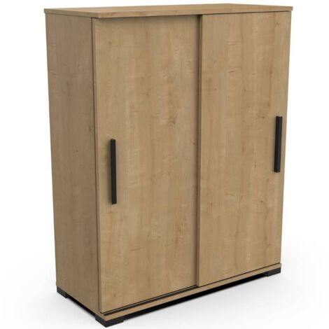Miroytengo – Buffet en mélamine chêne Hamilton 80x102x36 cm – 2 portes coulissantes – Étagères internes pour rangement optimisé – Design moderne (1/4)