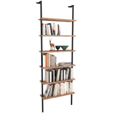 Miroytengo – Bibliothèque murale en chêne saphir et noir 60x183x20 cm – 6 étagères – Design industriel moderne pour rangement élégant