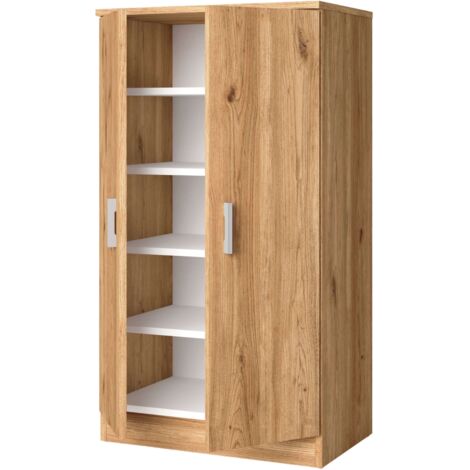 Miroytengo – Meuble à chaussures moderne – 2 portes pliantes – 5 étagères internes – Mélamine chêne naturel – Poignées aluminium – Dimensions 55x100x35cm
