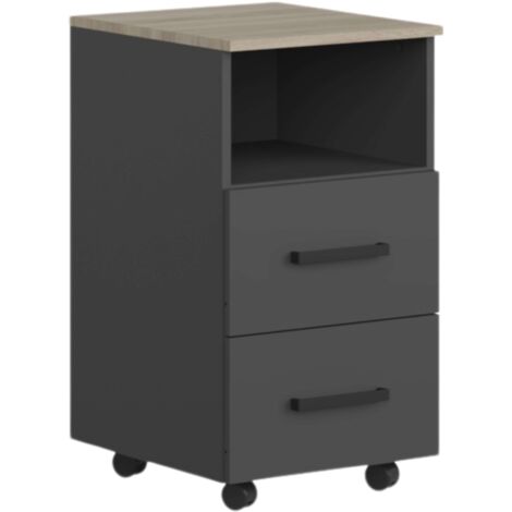 Commode de bureau Nibis, meuble d'appoint 2 tiroirs et 1 trou, chêne Sonoma et gris anthracite 40 x 67 x 45 cm (1/5)