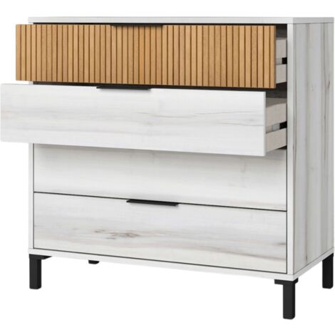 Commode Arles 4 tiroirs en Albo blanc et chêne rayé 80x80 cm (1/5)