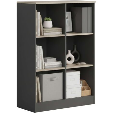 Étagère de bureau Nibis avec 6 étagères en chêne Sonoma et gris anthracite 80 x 117 x 40 cm (1/4)
