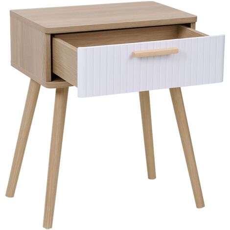 Table de chevet Frisa en blanc, pin/rotin, noir/rotin ou chêne nordique/blanc avec 1 tiroir 40 x 60 x 30 cm
