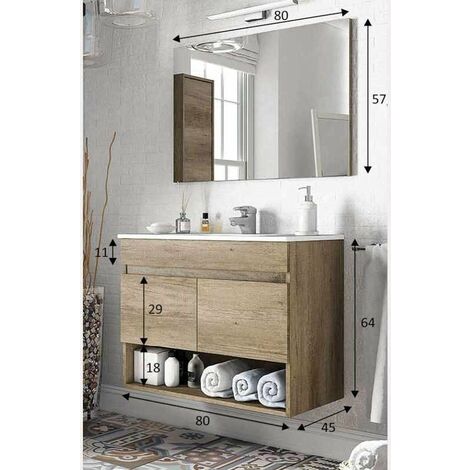 Meuble de salle de bain suspendu 80 cm avec miroir PAS incluant un lavabo
