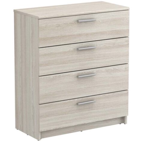 M&S – Commode chêne Shannon 4 tiroirs 81x80x38cm – Panneaux de particules 15mm – Design épuré pour chambre moderne
