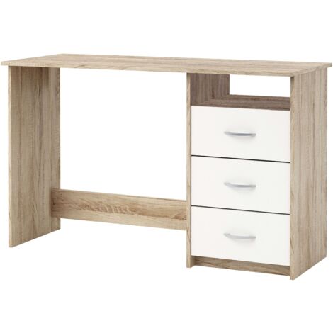 Bureau pour jeunes avec tiroirs et plateau creux, assemblage réversible, en blanc ou chêne/blanc 123 cm