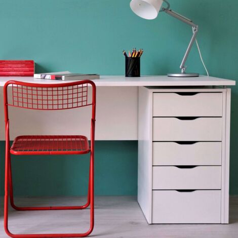 EKO Commode Couleur Blanche 5 tiroirs Bureau Buck Office Study Style Moderne Meubles 71x40x43 cm