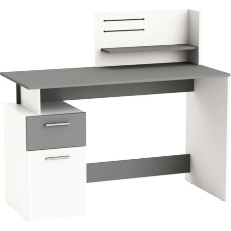M&S – Bureau droit multimédia 122 cm – Mélamine gris graphite – Tiroir et sur-meuble – Dimensions L 121,5 x H 109,7 x P 55,1 cm (1/10)