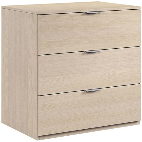Mobimarket – Commode enfant 3 tiroirs chêne – Dimensions 80x77x38 cm – Mélamine haute qualité – Poignées aluminium – Glissières métalliques (1/5)