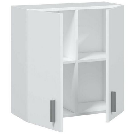 Mobimarket – Armoire murale de salle de bain 60x59 cm – 2 portes – Mélamine blanche – Montage facile avec notice – Gain de place au-dessus des toilettes (1/5)