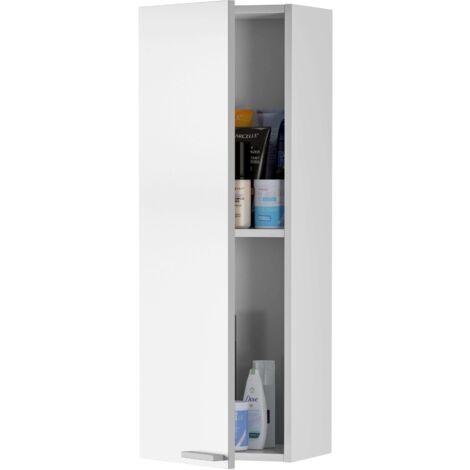 Mobimarket – Colonne de salle de bain 1 porte en mélamine blanche brillante – Dimensions 85x30x25 cm – Charnières métal – Fixation murale incluse
