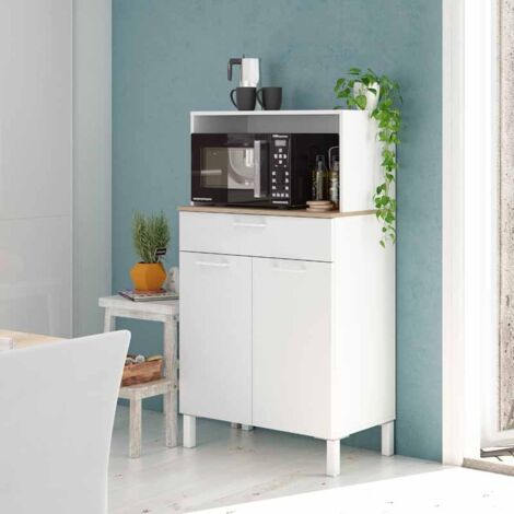 Meuble auxiliaire de cuisine micro-ondes 2 portes 1 tiroir style moderne Yuka blanc (mat) 126x72x40 cm