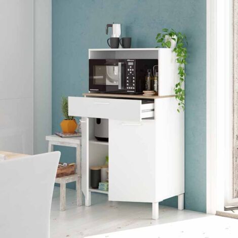 Meuble auxiliaire de cuisine micro-ondes 2 portes 1 tiroir style moderne Yuka blanc (mat) 126x72x40 cm