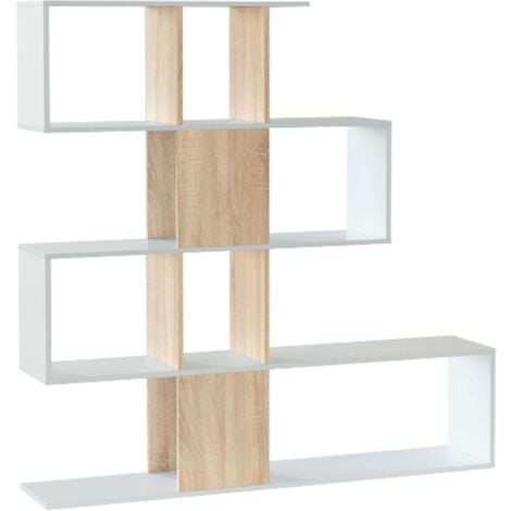 Bibliothèque moderne ou bibliothèque en forme de zigzag en chêne canadien et blanc 145x145x30 cm.