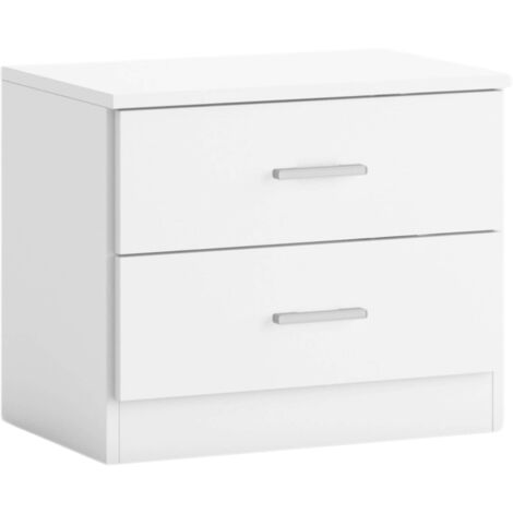 Table de chevet couple, 2 tiroirs, blanc mat, chambre, chambre double, 50x42x33 cm (1/5)