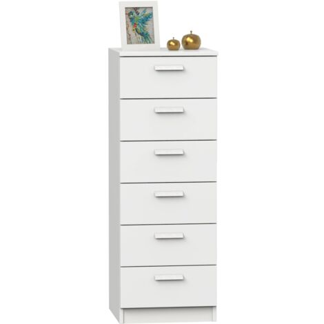 Commode 6 tiroirs en mélamine blanche 40 x 40 x 110 cm – Finition mate – Guides métalliques – Pour chambres modernes et adolescents – Muebles Pitarch - MAT 40 X
