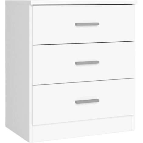 Table de chevet, table de nuit, meuble de rangement 3 tiroirs, blanc mat, 50 x 58 x 33 cm