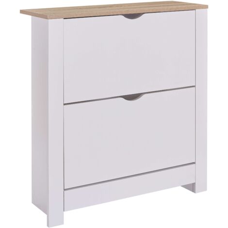 Miroytengo – Meuble à chaussures blanc mélaminé 81 cm – 2 tiroirs et 1 tiroir rabattable – Capacité 16 à 20 paires – Dimensions 81x74x24 cm (1/5)