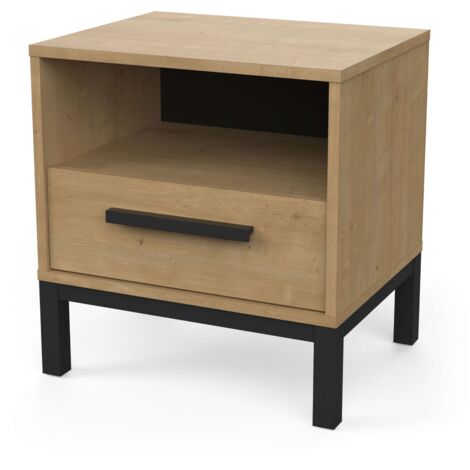 Table de chevet Craft en chêne Hamilton et noir mat, style industriel, 48x36x45 cm (1/8)