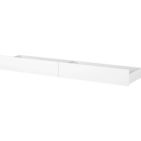 Miroytengo – Lot de 2 tiroirs inférieurs pour lit enfant – Dimensions 21x189x42 cm – Mélamine blanc mat – Roulettes pour déplacement facile