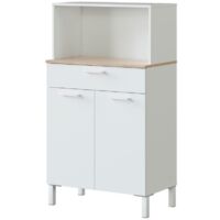 Meuble bas de cuisine blanc Artik et chêne canadien – 2 portes – 1 tiroir – Niche micro-ondes 69cm – Hauteur 126cm, Largeur 72cm, Profondeur 40cm