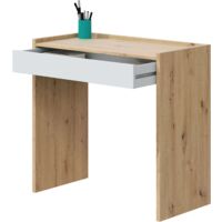 FRS – Bureau droit Noa Youth en chêne Nodi et blanc Artik – Dimensions 77x82x40 cm – Tiroir avec glissières métalliques – Style nordique compact